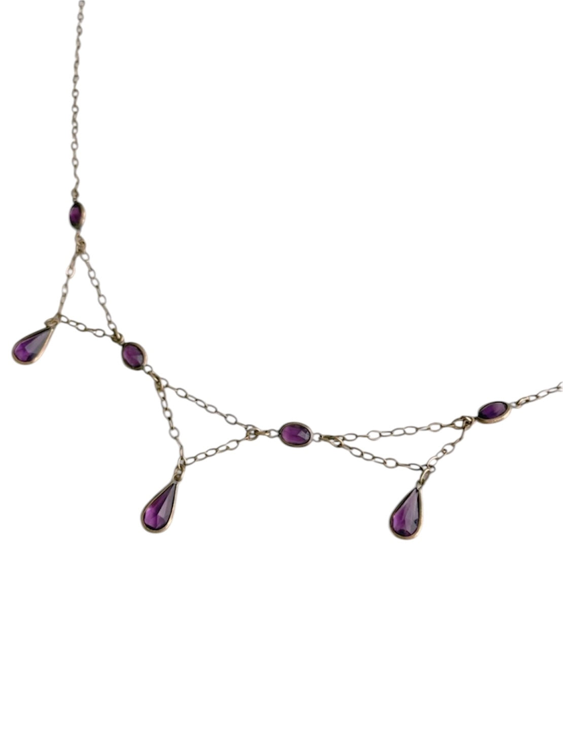 Edwardian Gold-Filled Amethyst Paste Drop Necklace