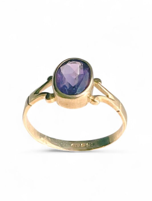 Antique Edwardian 9K Gold Amethyst Bezel Ring