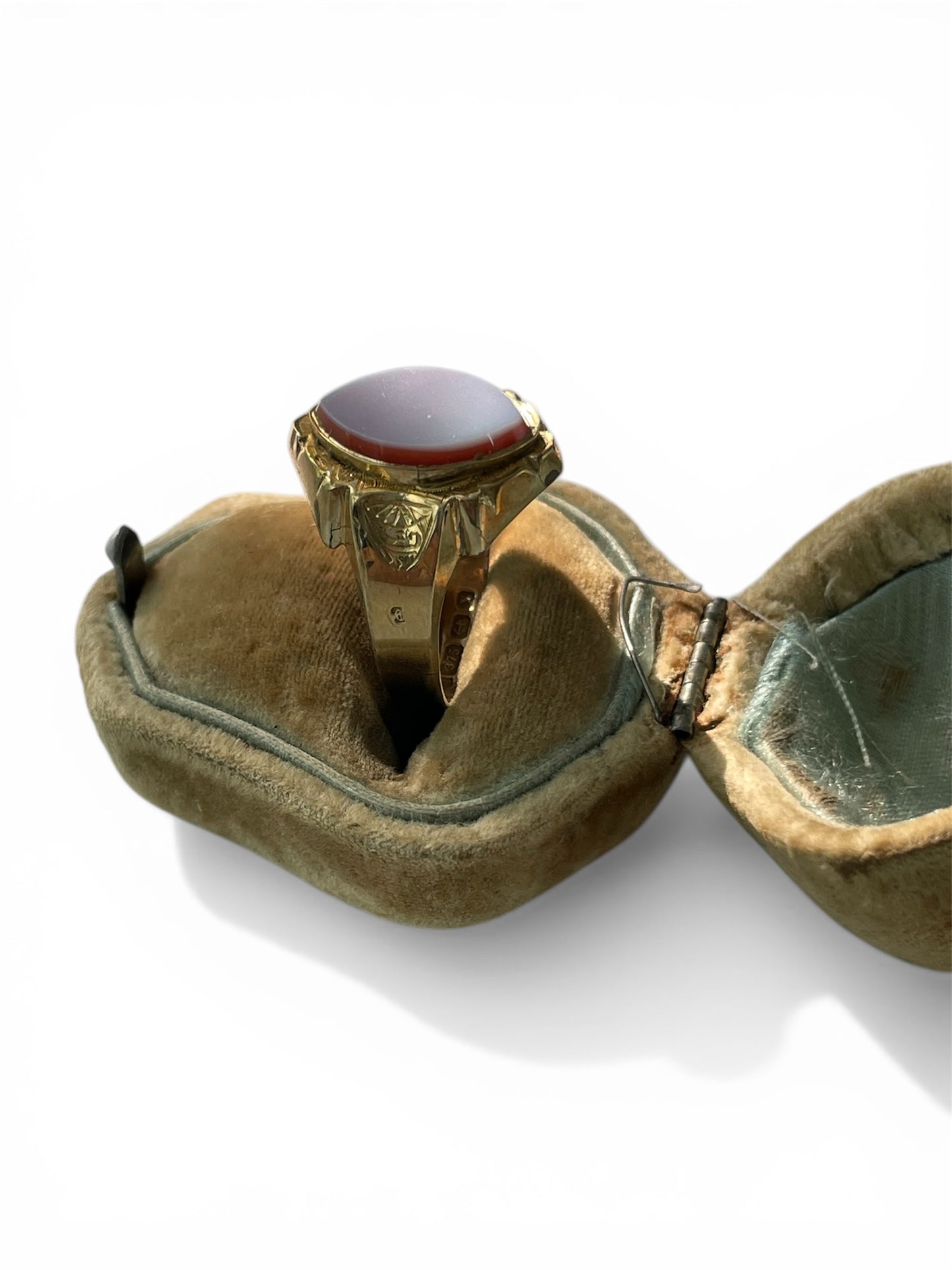 Victorian 9K Gold Chalcedony Engraved Ring