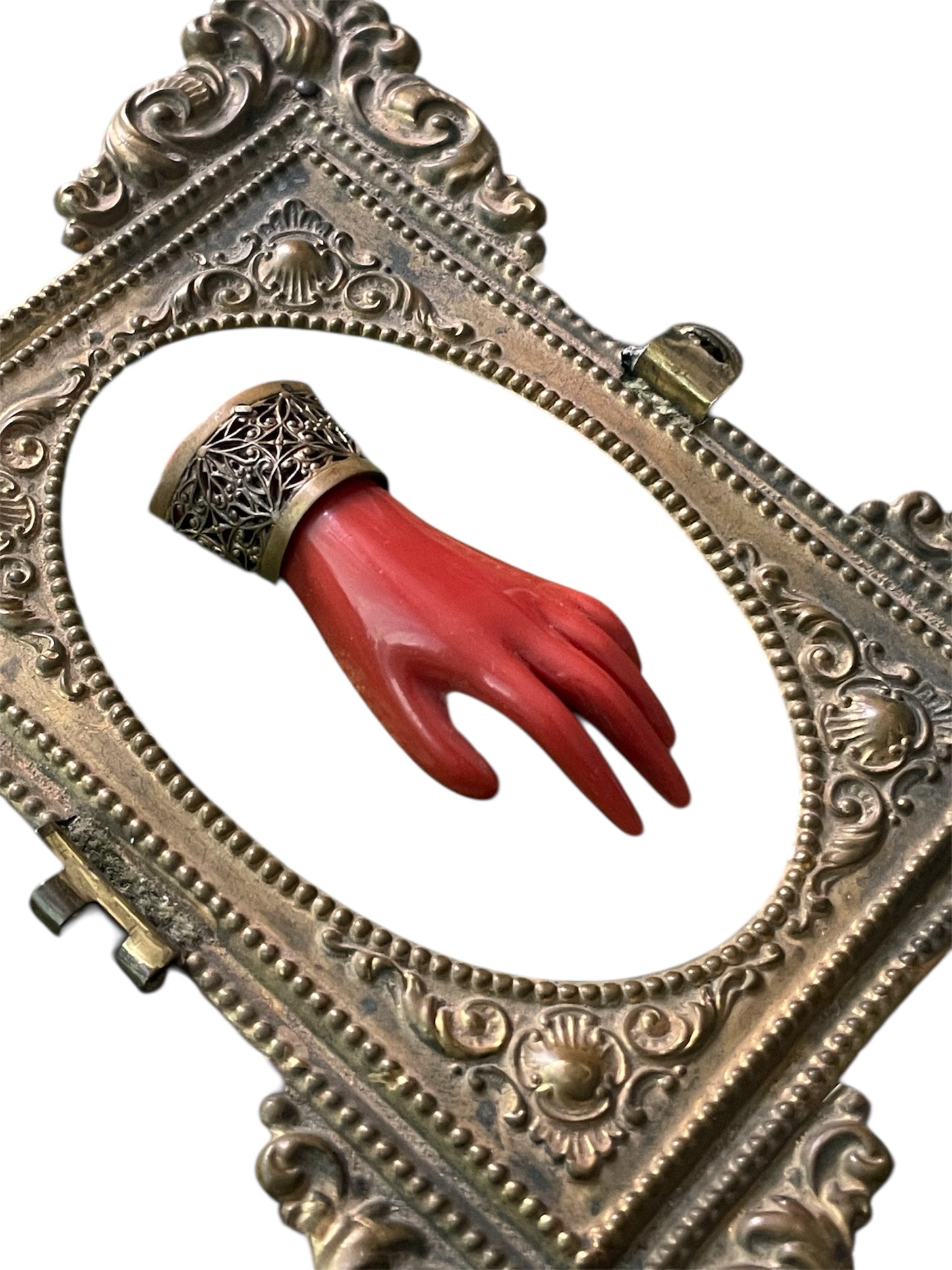 Victorian Coral Celluloid Hand Pin