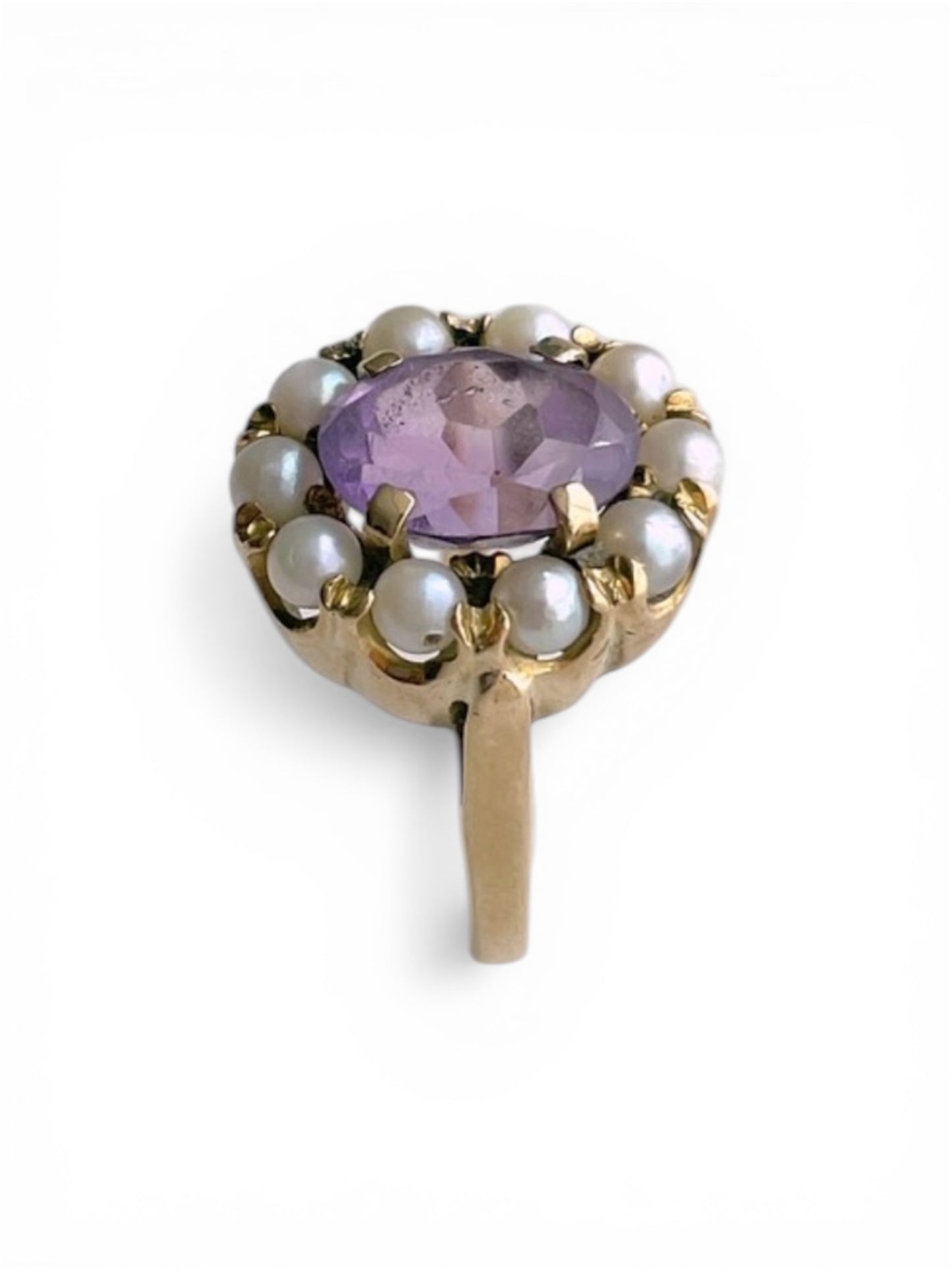 9K Gold Victorian Amethyst & Seed Pearl Cluster Ring