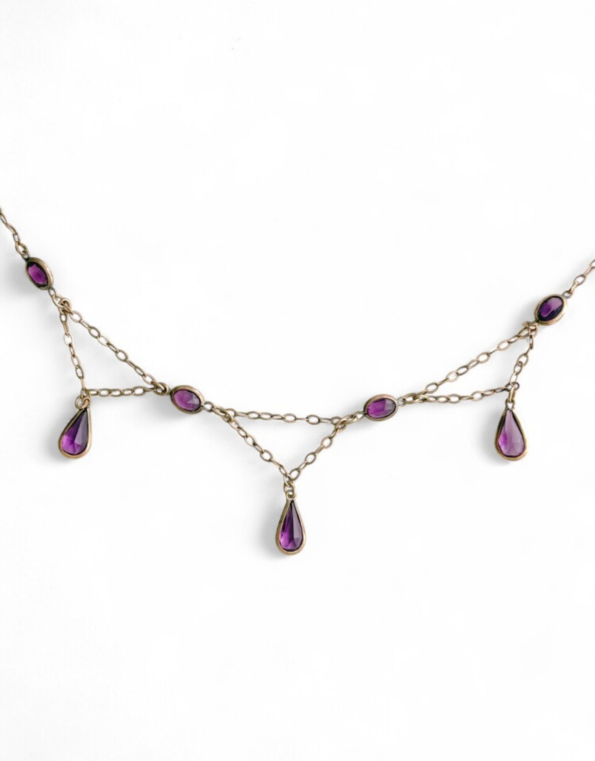 Edwardian Gold-Filled Amethyst Paste Drop Necklace
