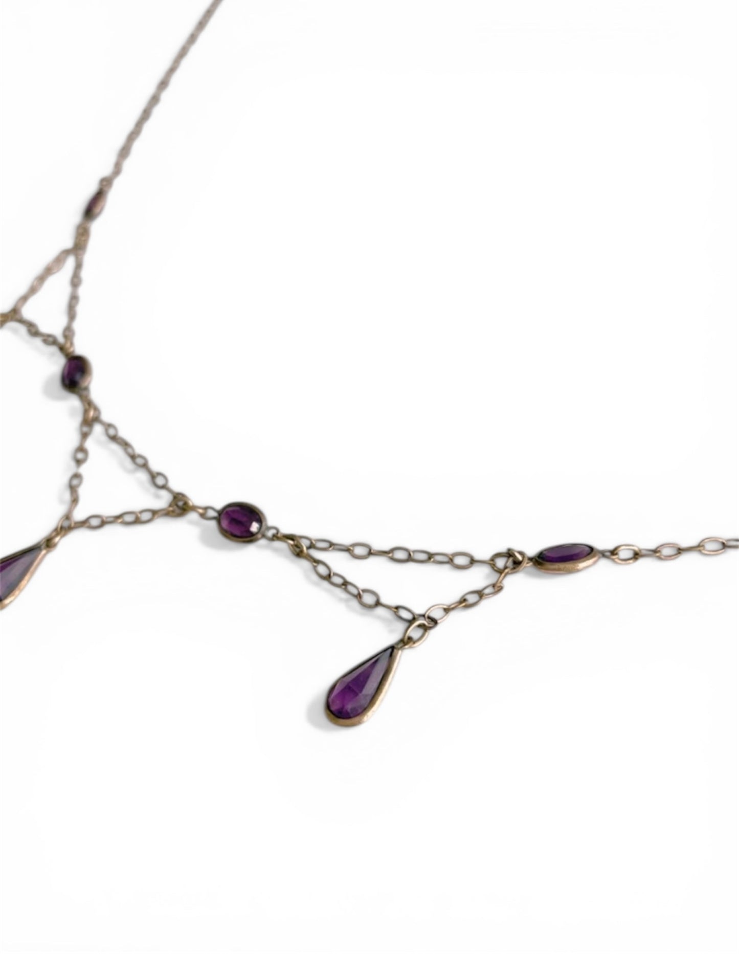 Edwardian Gold-Filled Amethyst Paste Drop Necklace