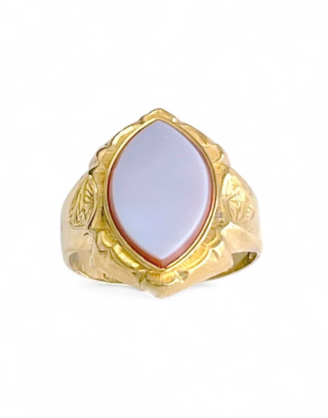 Victorian 9K Gold Chalcedony Engraved Ring