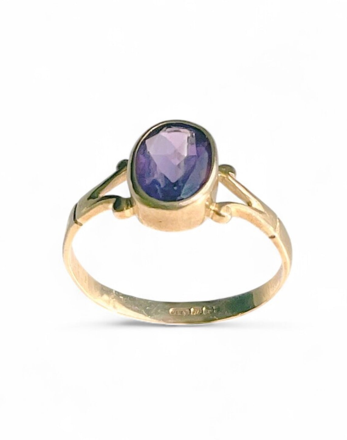 Antique Edwardian 9K Gold Amethyst Bezel Ring