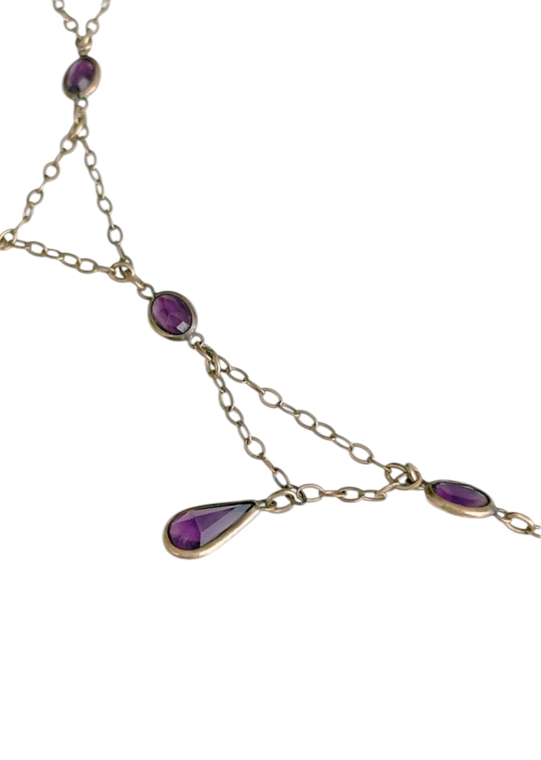 Edwardian Gold-Filled Amethyst Paste Drop Necklace