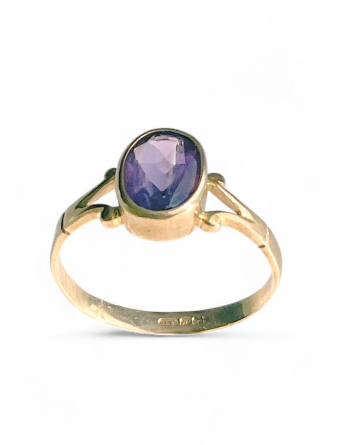 Antique Edwardian 9K Gold Amethyst Bezel Ring