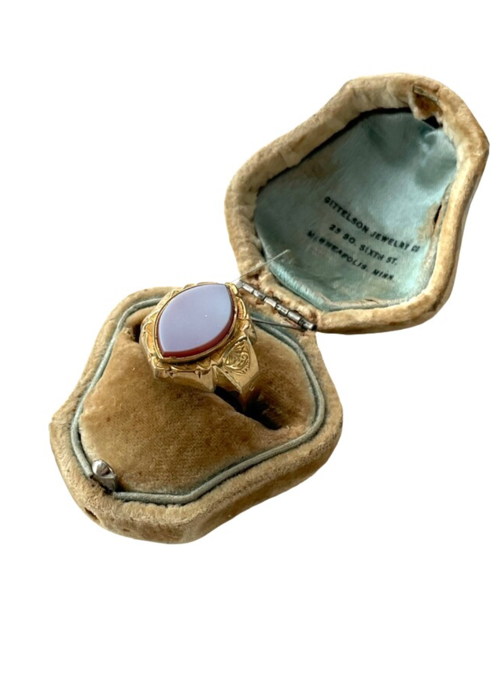 Victorian 9K Gold Chalcedony Engraved Ring