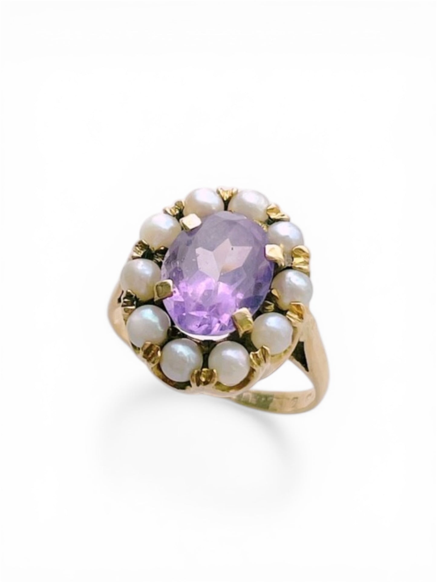 9K Gold Victorian Amethyst & Seed Pearl Cluster Ring