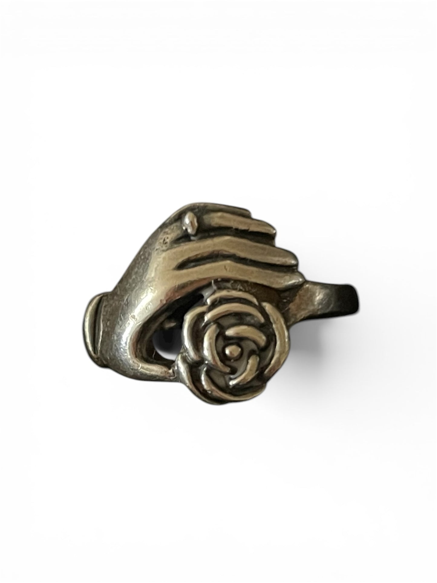 Victorian "Hand Holding Flower" Sterling Silver Ring