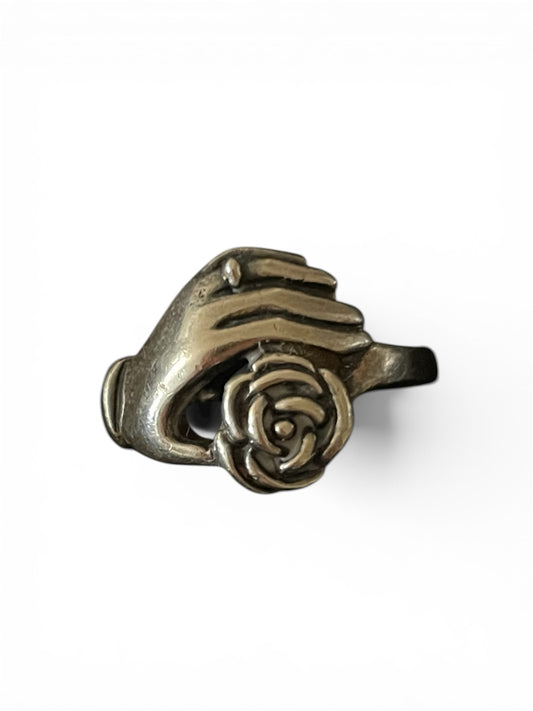 Victorian "Hand Holding Flower" Sterling Silver Ring