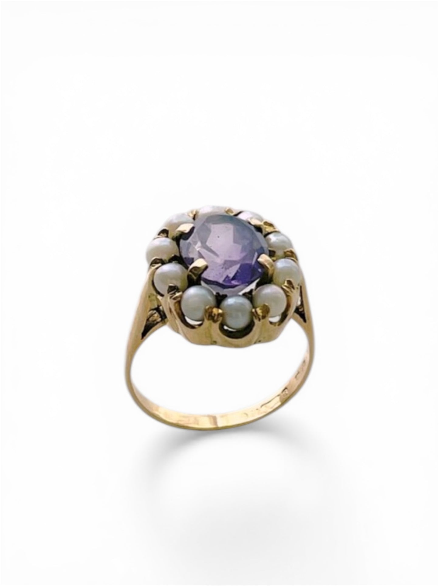 9K Gold Victorian Amethyst & Seed Pearl Cluster Ring