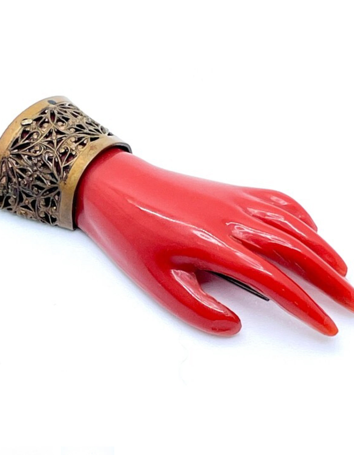 Victorian Coral Celluloid Hand Pin
