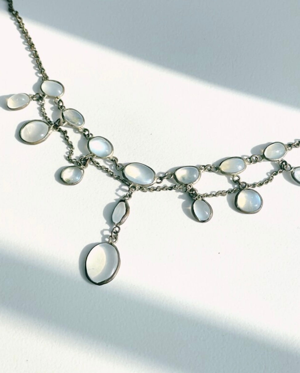 Victorian Sterling Silver Paste & Moonstone Necklace