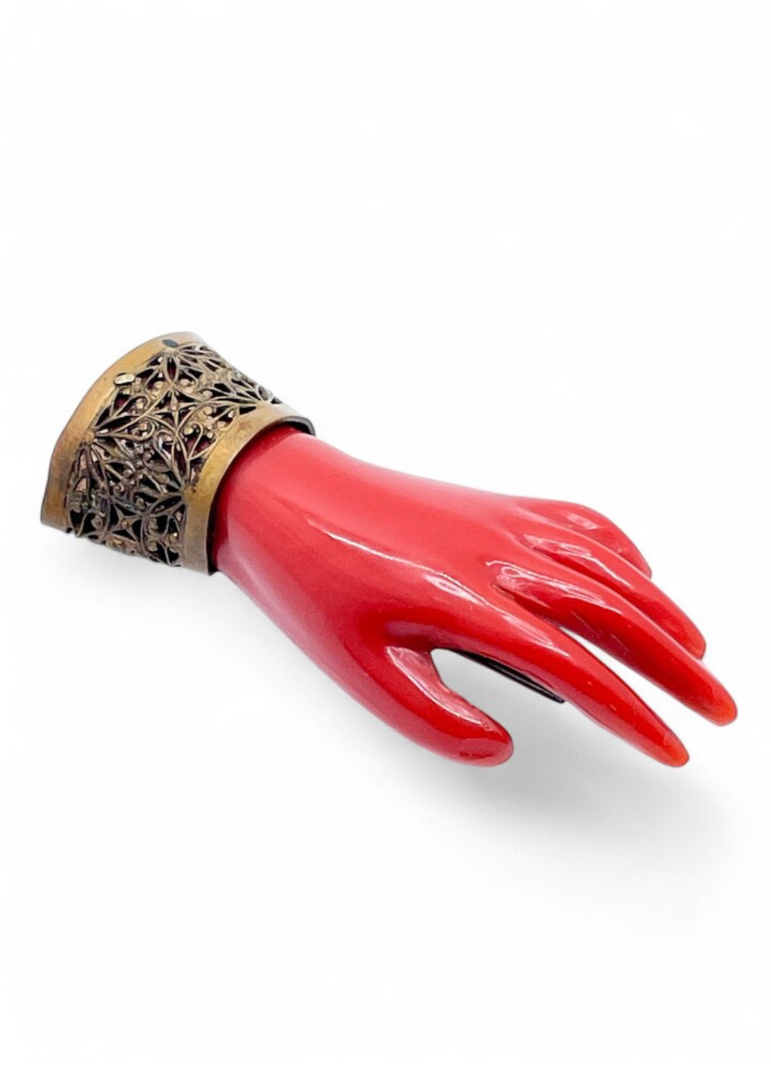 Victorian Coral Celluloid Hand Pin