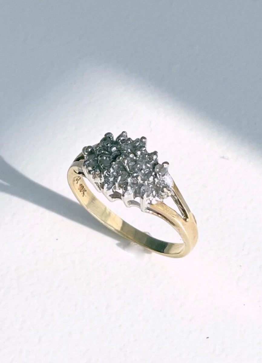 Art Deco Two-Tone 10K Gold Cluster Ring