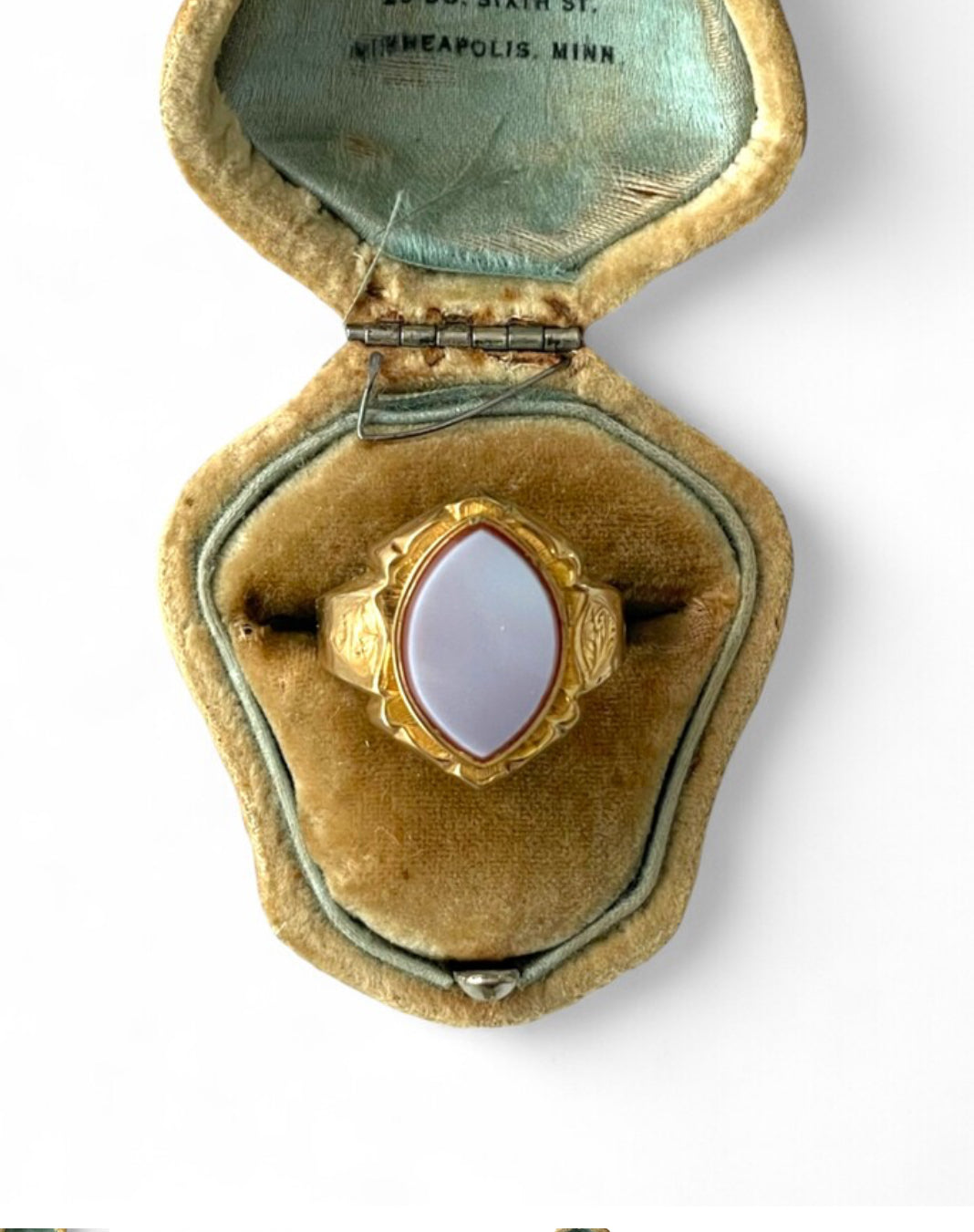 Victorian 9K Gold Chalcedony Engraved Ring