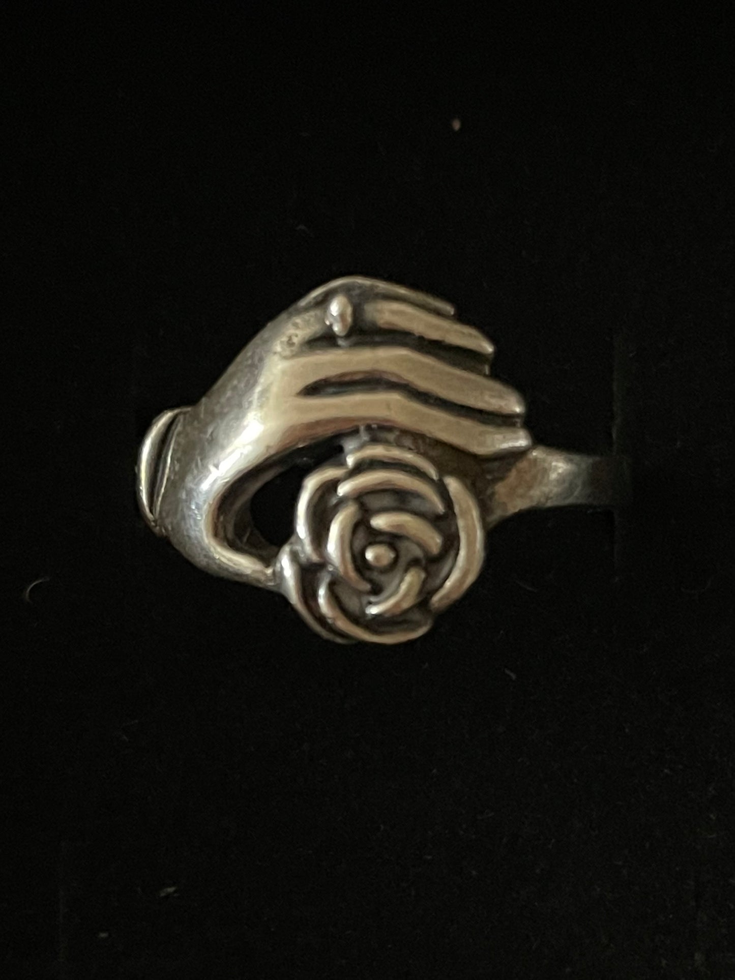 Victorian "Hand Holding Flower" Sterling Silver Ring