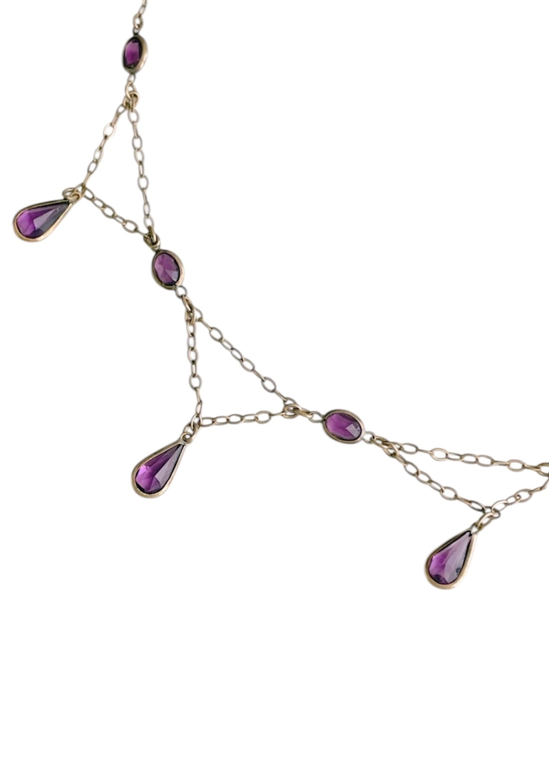 Edwardian Gold-Filled Amethyst Paste Drop Necklace