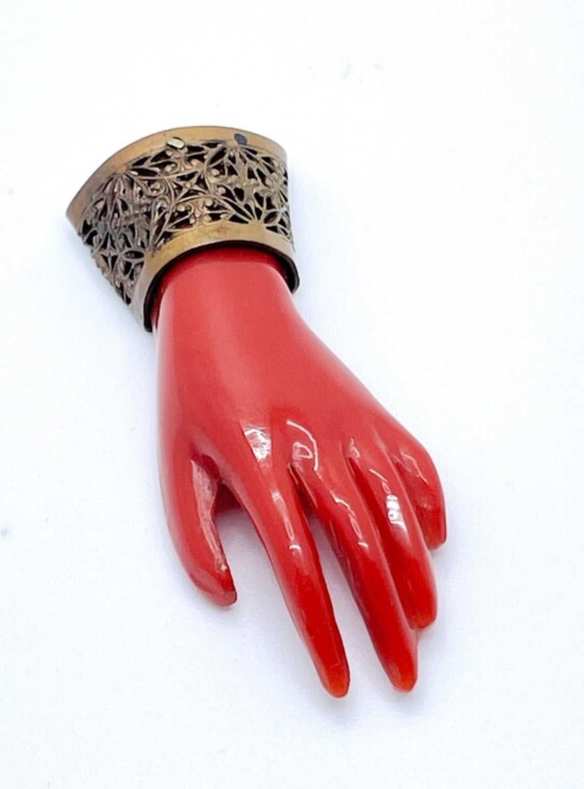 Victorian Coral Celluloid Hand Pin