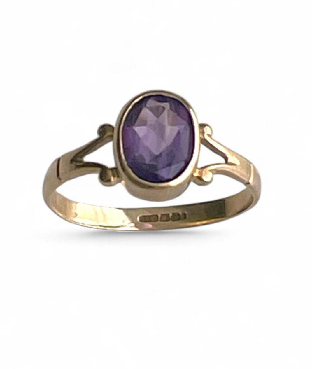 Antique Edwardian 9K Gold Amethyst Bezel Ring