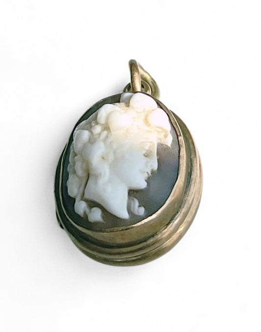 15K Gold Cameo & Chalcedony Double Locket Pendant