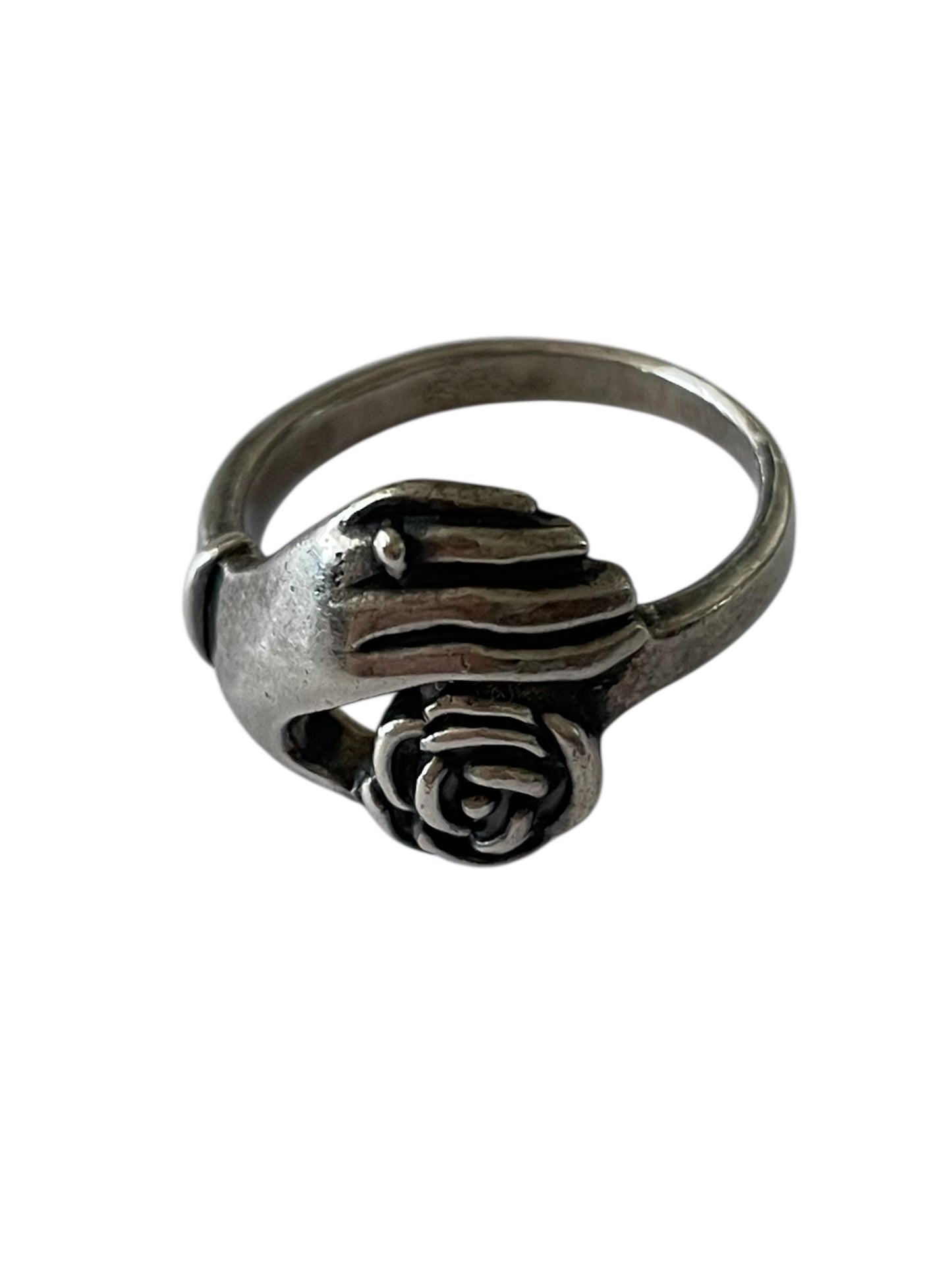 Victorian "Hand Holding Flower" Sterling Silver Ring