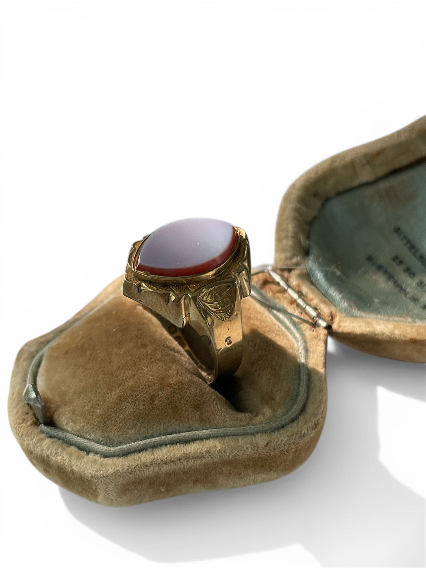 Victorian 9K Gold Chalcedony Engraved Ring