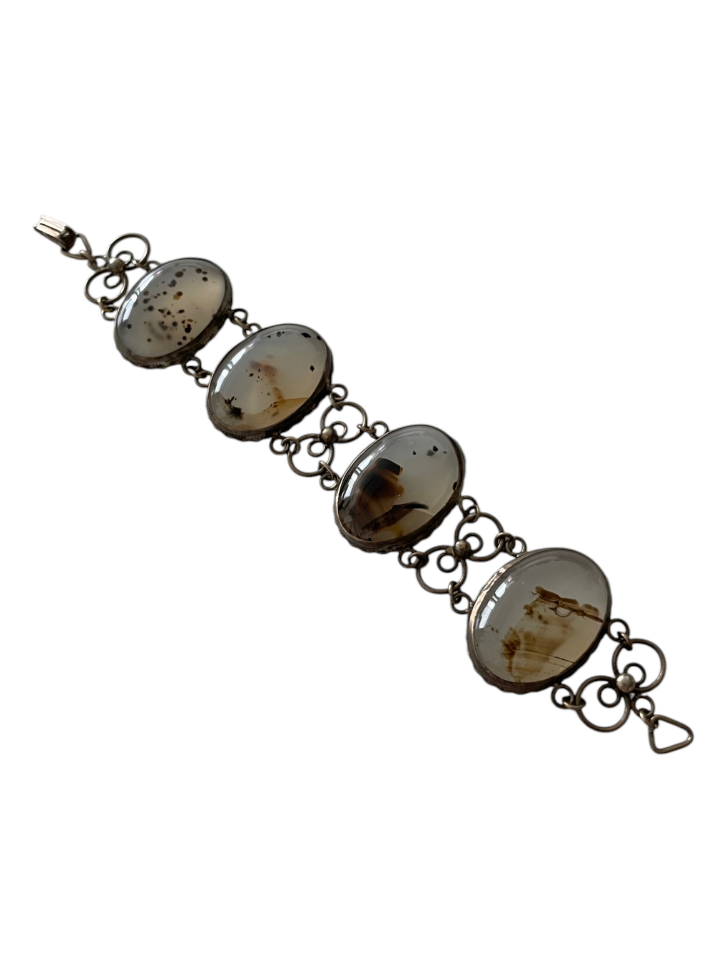 Original 1950s Mid-Century Vintage Natural Moss Agate Bold Cabochon Link Bracelet