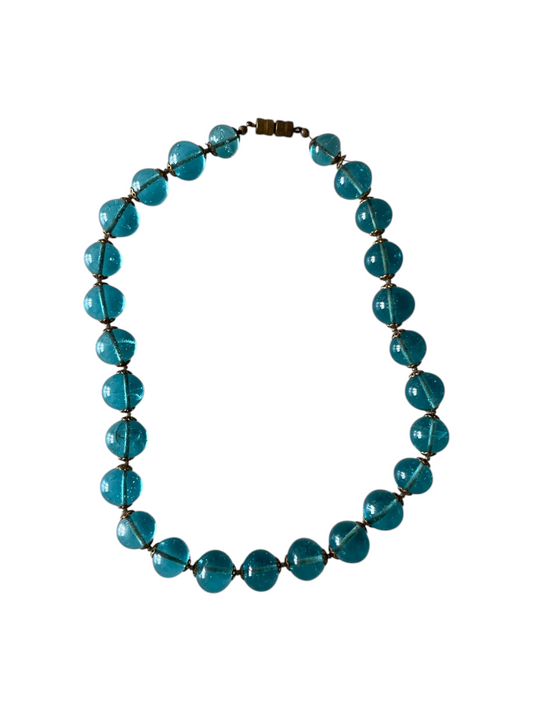 Antique Late Victorian Blue Rock Crystal Bohemian Glass Choker Necklace