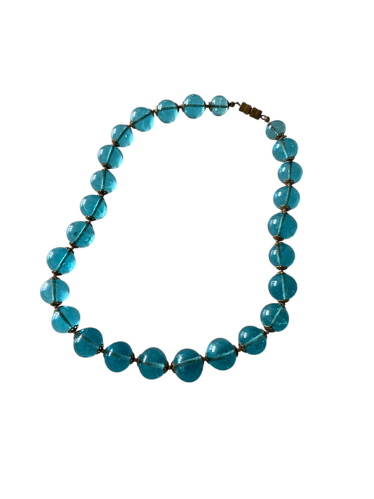 Antique Late Victorian Blue Rock Crystal Bohemian Glass Choker Necklace