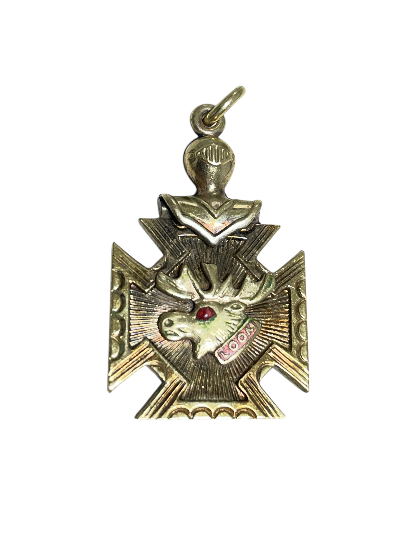 Antique Late 19th C. Fraternal Moose Knight Helmet Watch Fob Pendant
