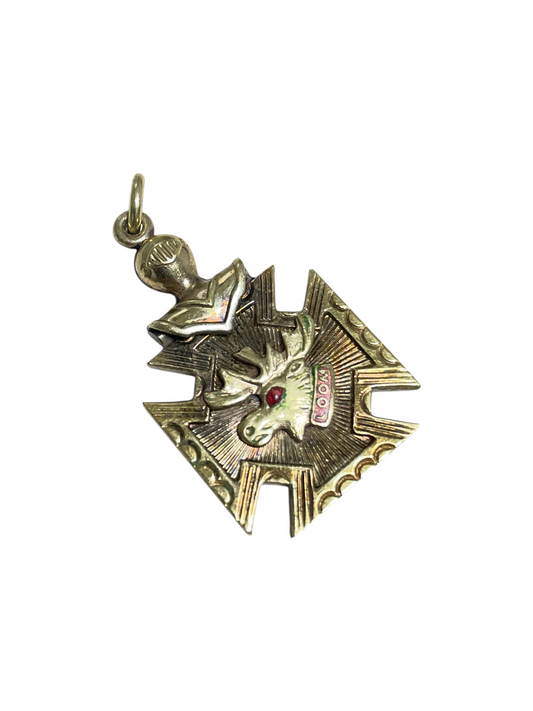Antique Late 19th C. Fraternal Moose Knight Helmet Watch Fob Pendant