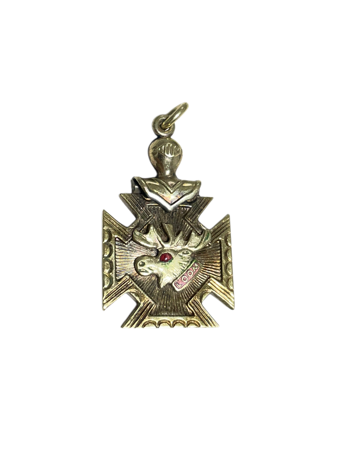 Antique Late 19th C. Fraternal Moose Knight Helmet Watch Fob Pendant