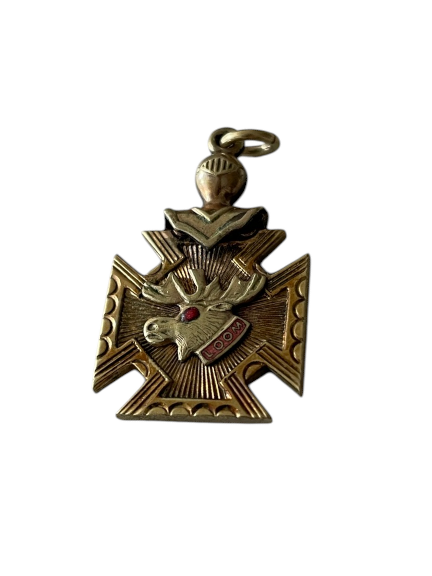 Antique Late 19th C. Fraternal Moose Knight Helmet Watch Fob Pendant