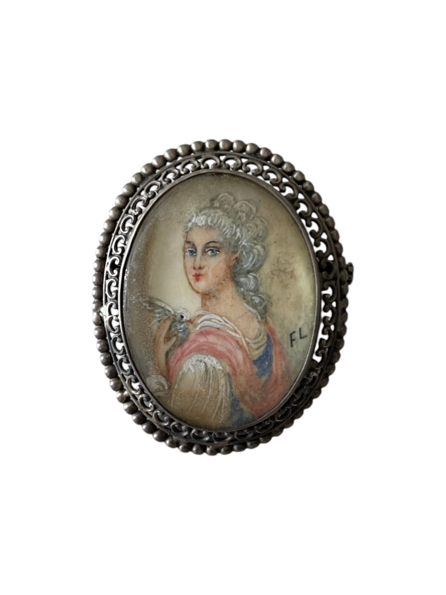 Antique 19th Century Hand-Painted Portrait Miniature Brooch