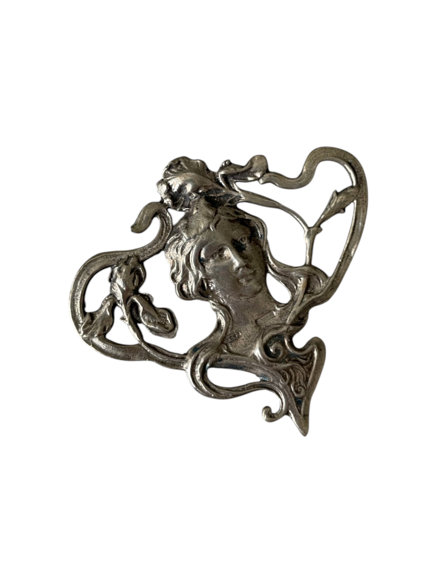 Vintage Art Nouveau Female Motif Silver Brooch