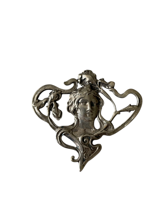 Vintage Art Nouveau Female Motif Silver Brooch