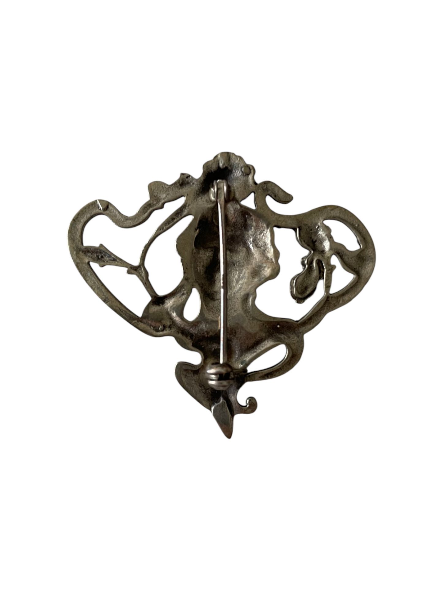 Vintage Art Nouveau Female Motif Silver Brooch