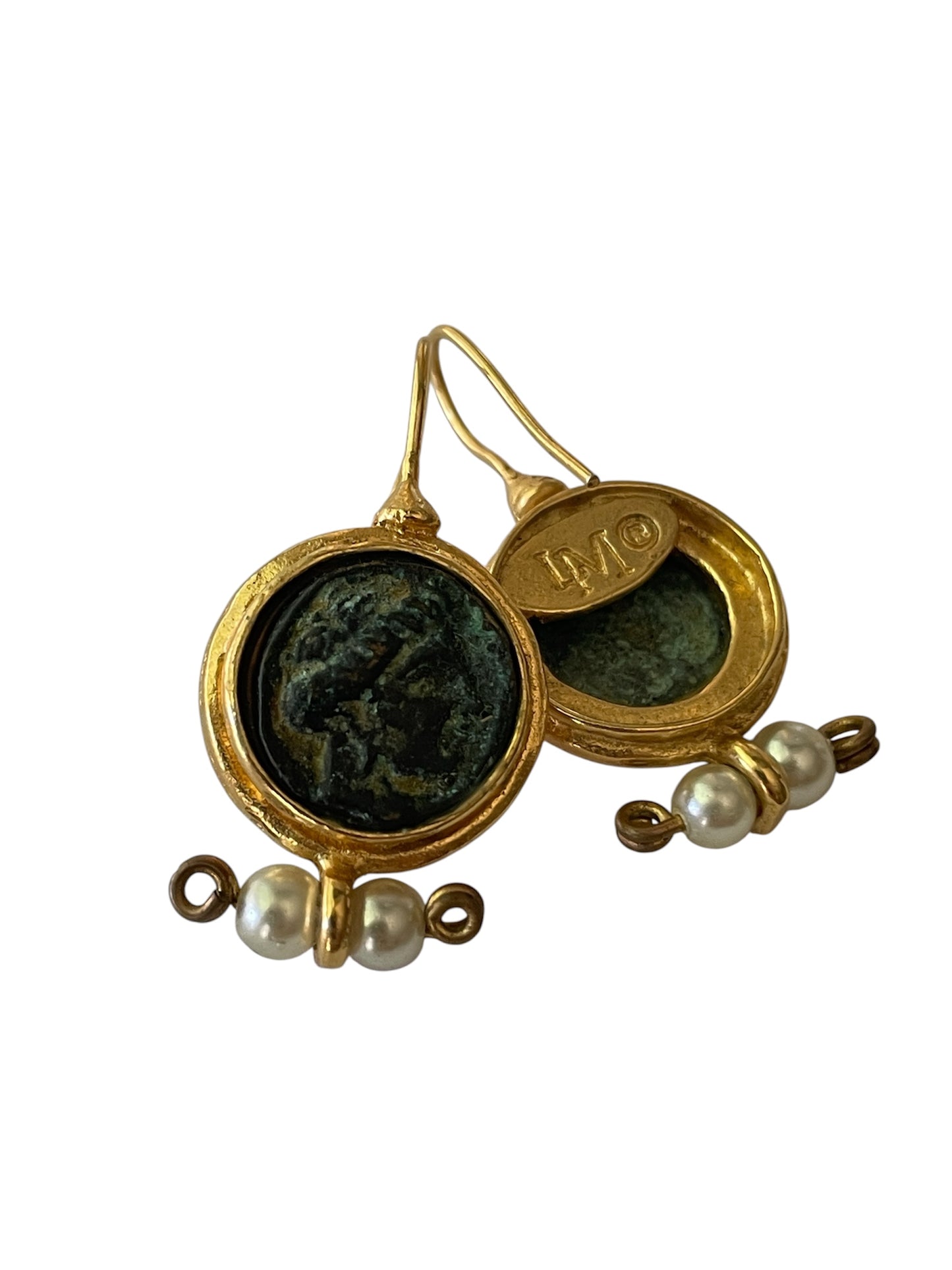 Vintage LM Classical Mythological Theme 18K Gold Tone Link Necklace and Earrings