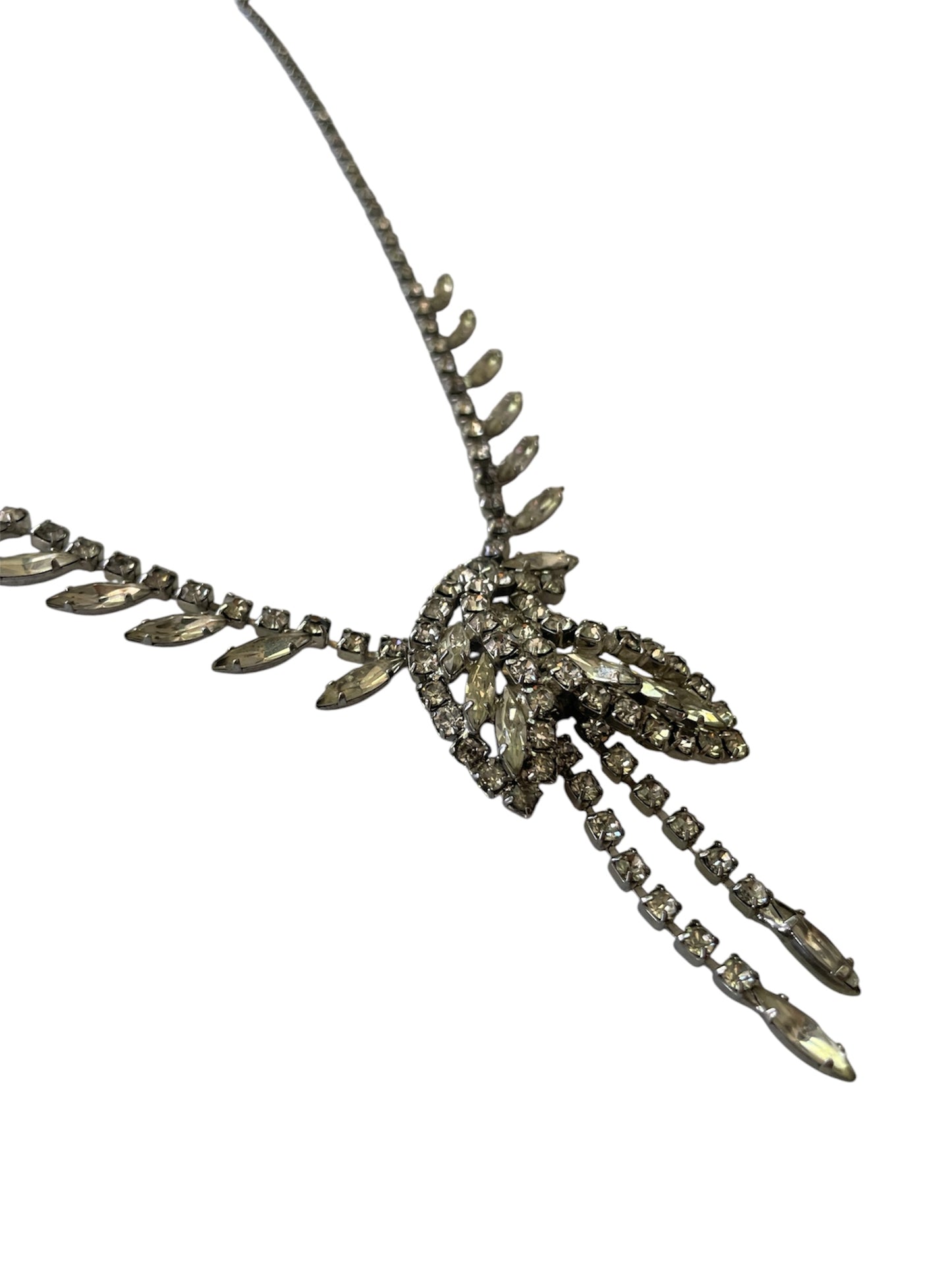 Vintage Art Deco Style Rhinestone Articulated Drop Necklace, circa 1940s-1950s