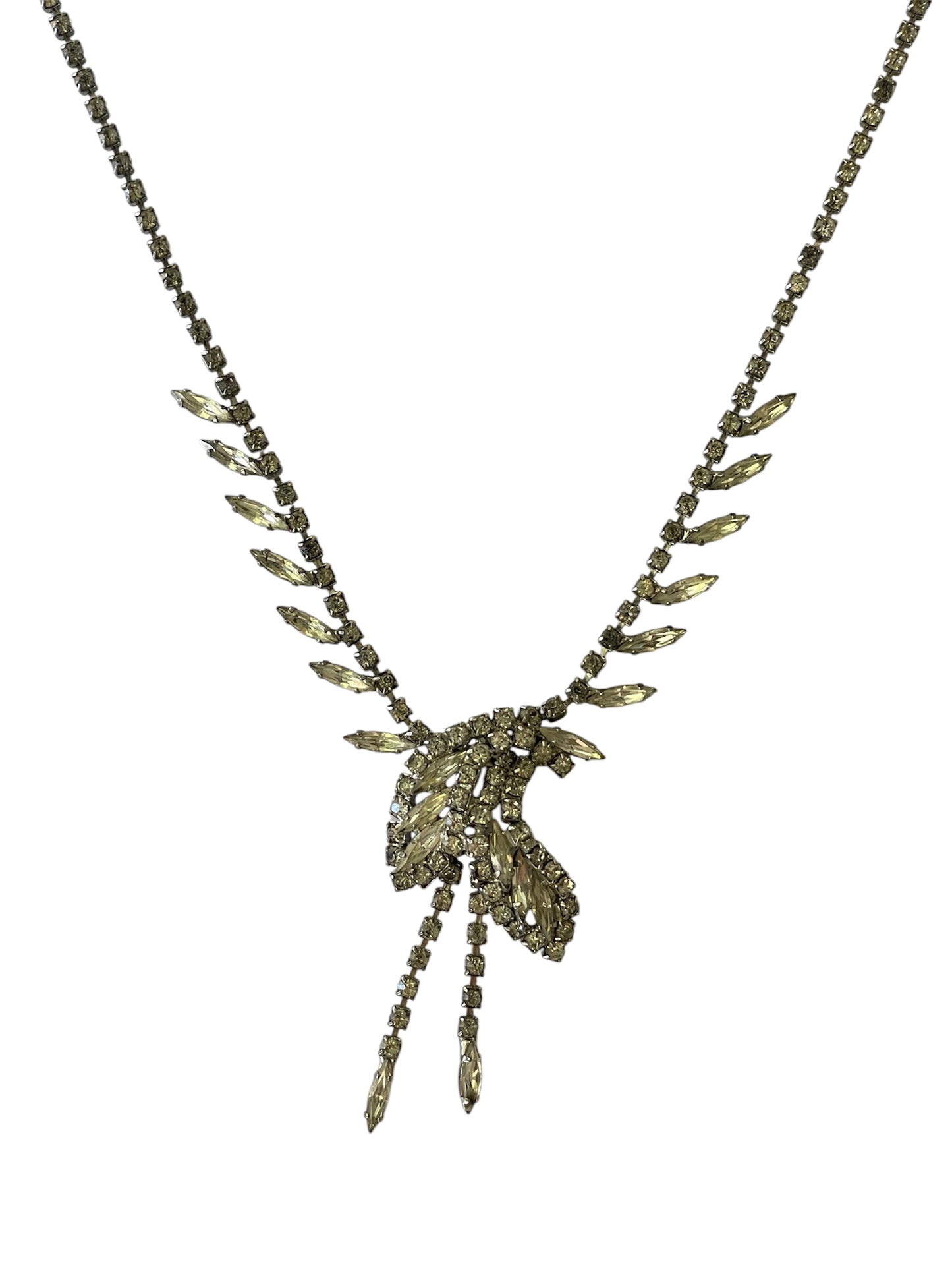 Vintage Art Deco Style Rhinestone Articulated Drop Necklace, circa 1940s-1950s