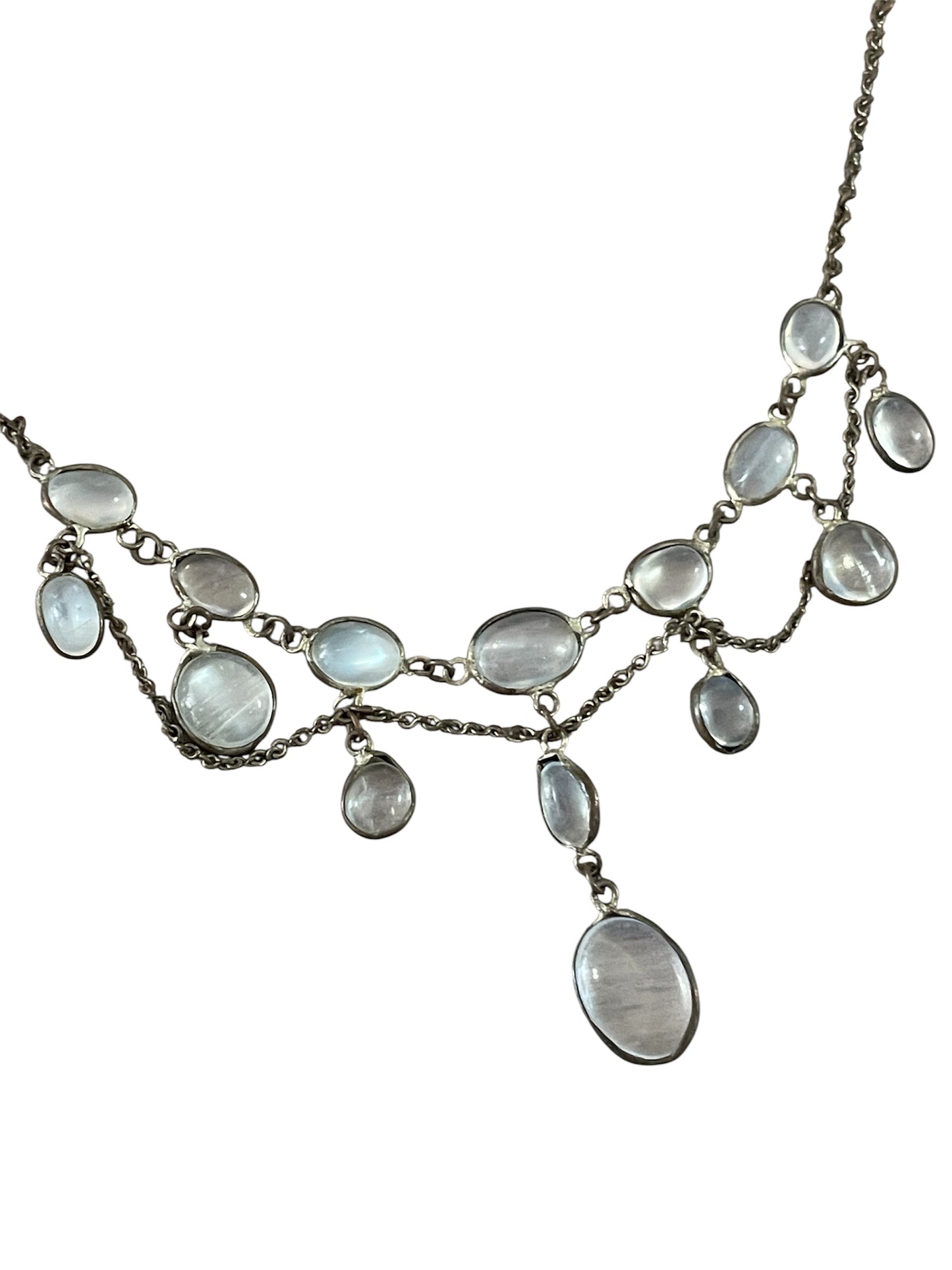 Victorian Sterling Silver Paste & Moonstone Necklace