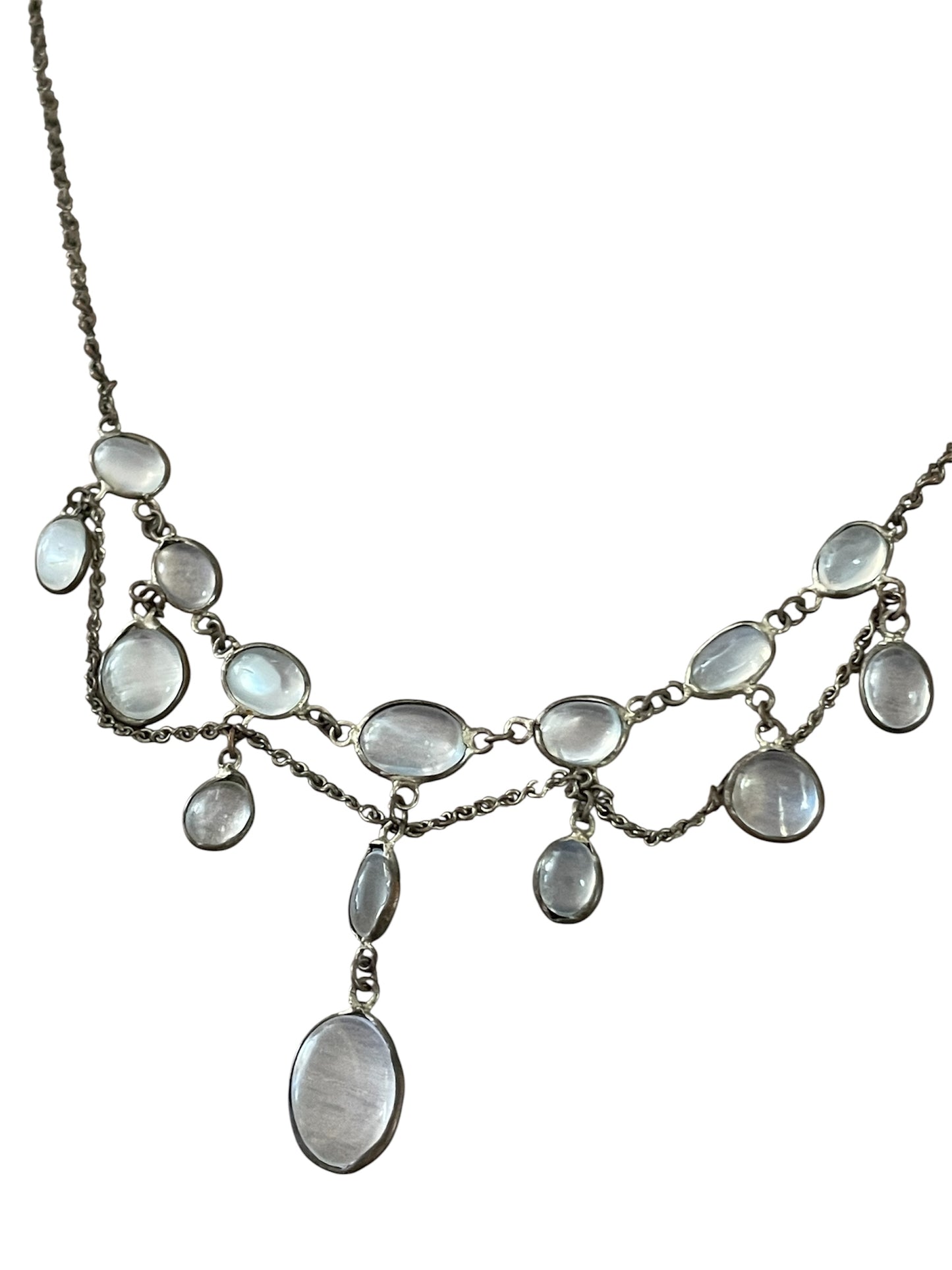 Victorian Sterling Silver Paste & Moonstone Necklace