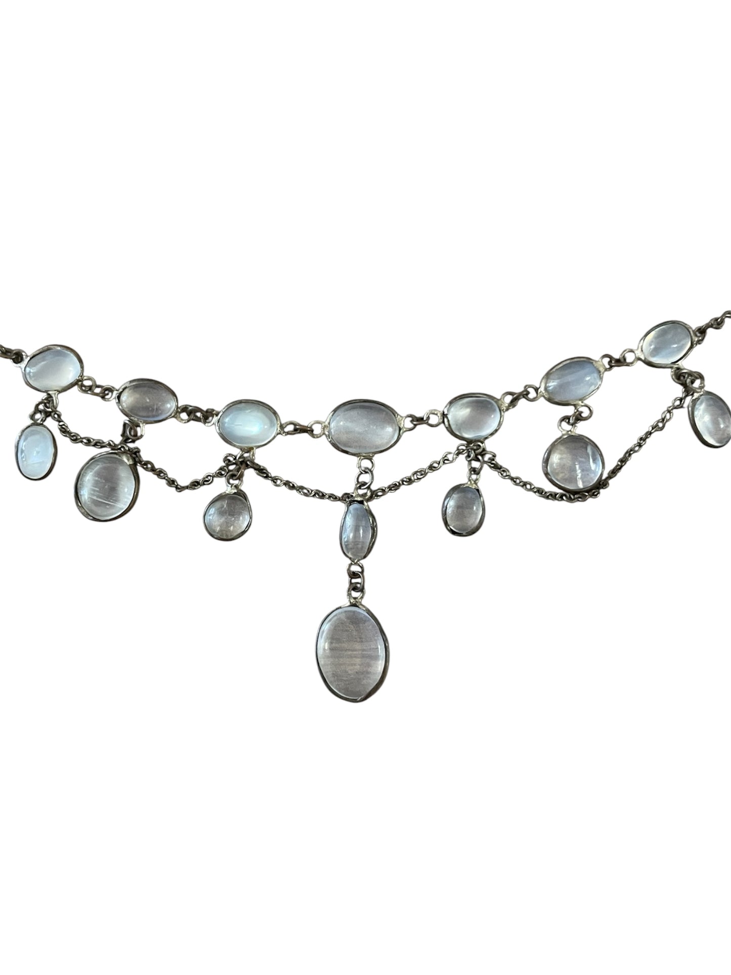Victorian Sterling Silver Paste & Moonstone Necklace