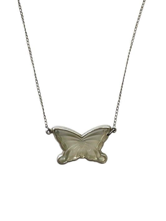 Antique Art Deco Sterling Silver Frosted Glass Butterfly Necklace, circa 1930