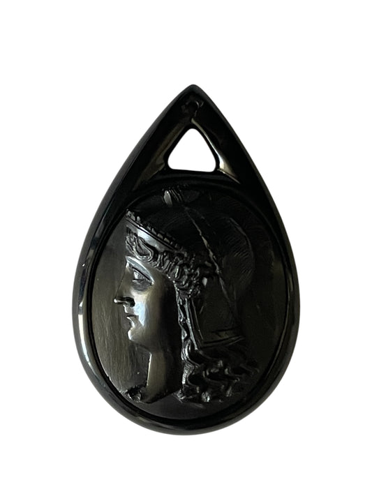 Rare Victorian Vulcanite Athena Tear Drop Cameo Pendant