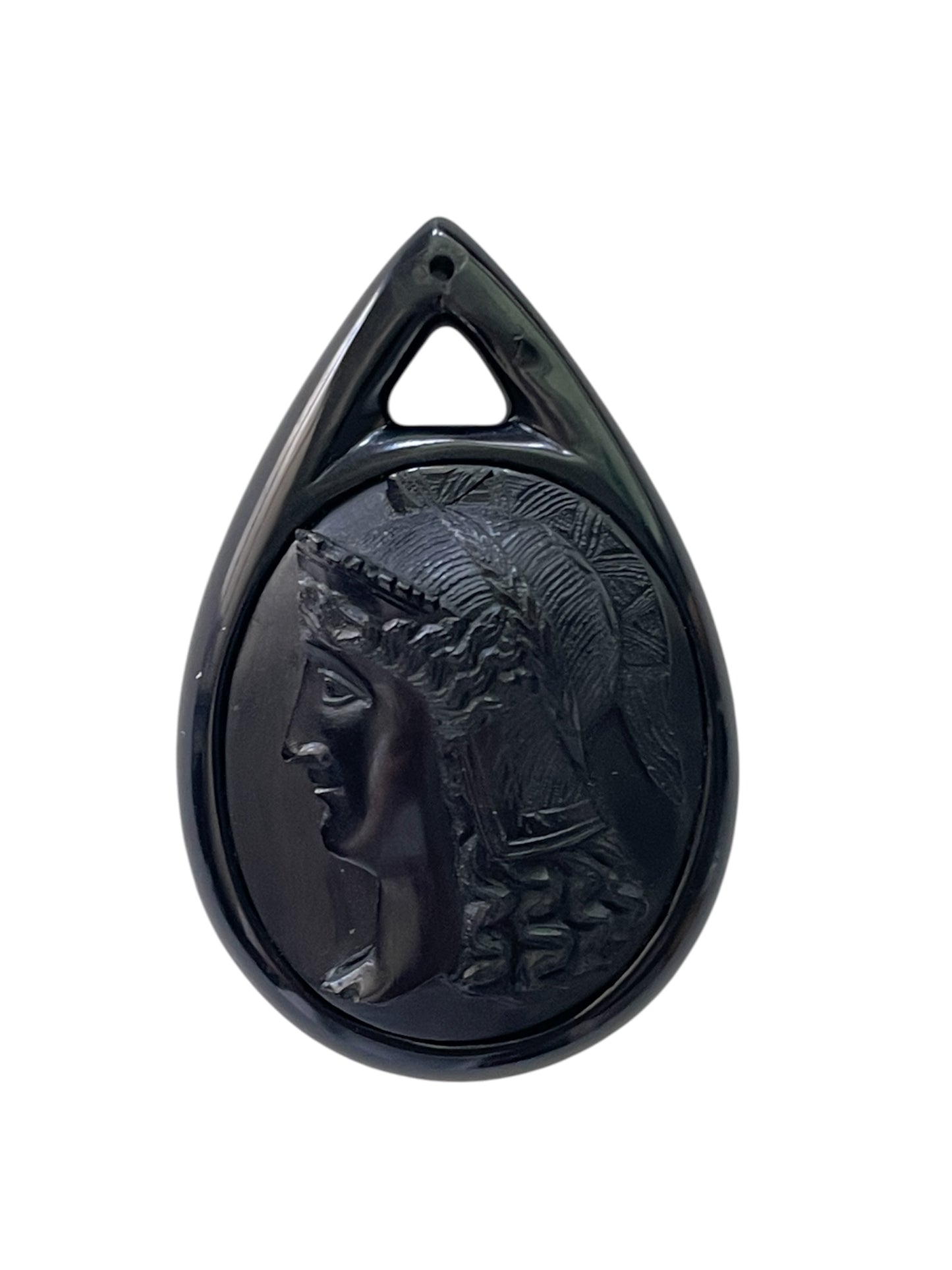 Rare Victorian Vulcanite Athena Tear Drop Cameo Pendant