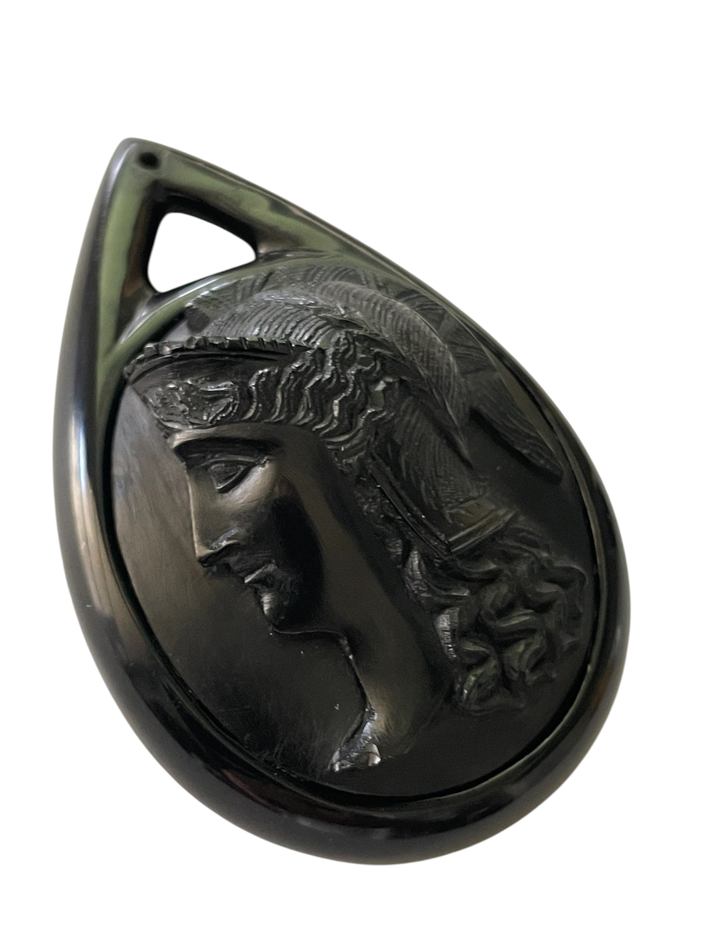 Rare Victorian Vulcanite Athena Tear Drop Cameo Pendant