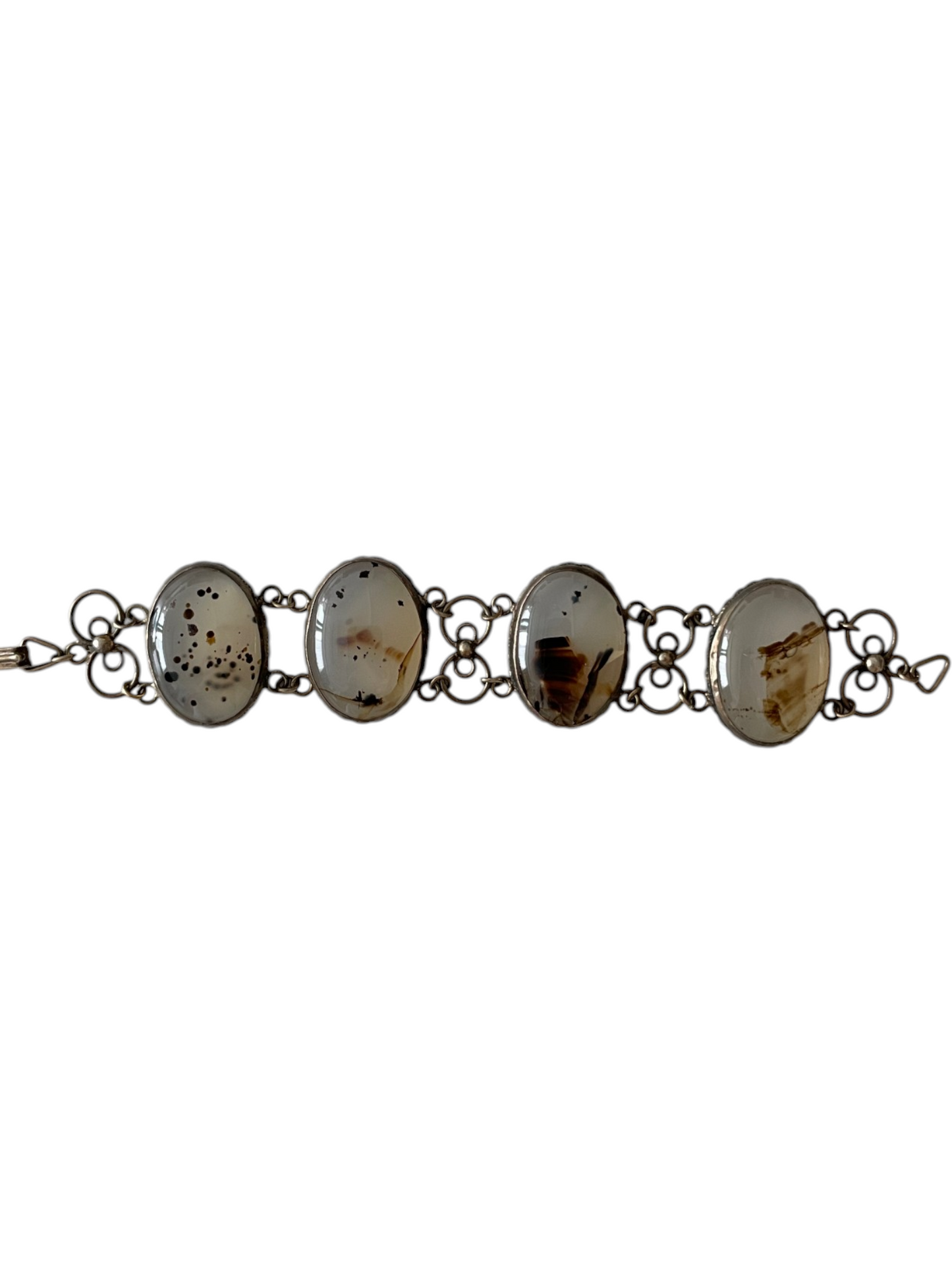 Original 1950s Mid-Century Vintage Natural Moss Agate Bold Cabochon Link Bracelet